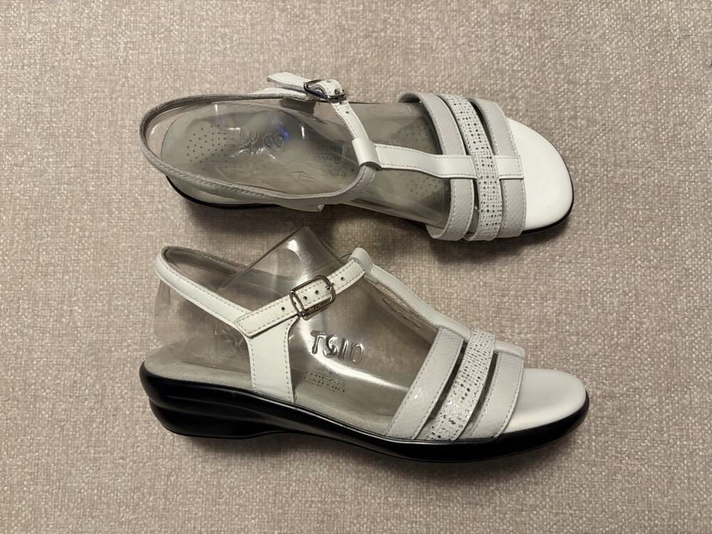 SAS Tripad Comfort USA Capri T Strap White Leather Sandals Shoe Womens Size 8.5M